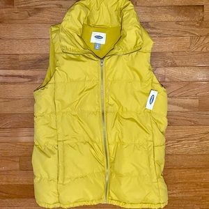 Old Navy Mustard Yellow Sleeveless Quilted Puffer Vest Long Large